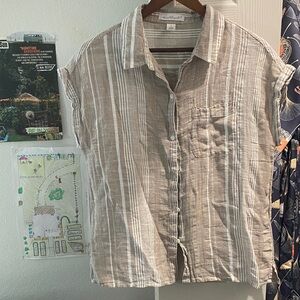 Urban Outfitters Beige Striped Casual Linen Shirt